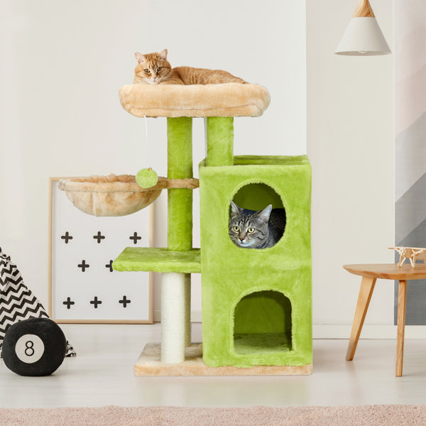Yellow-Green cat tree with hammock bed