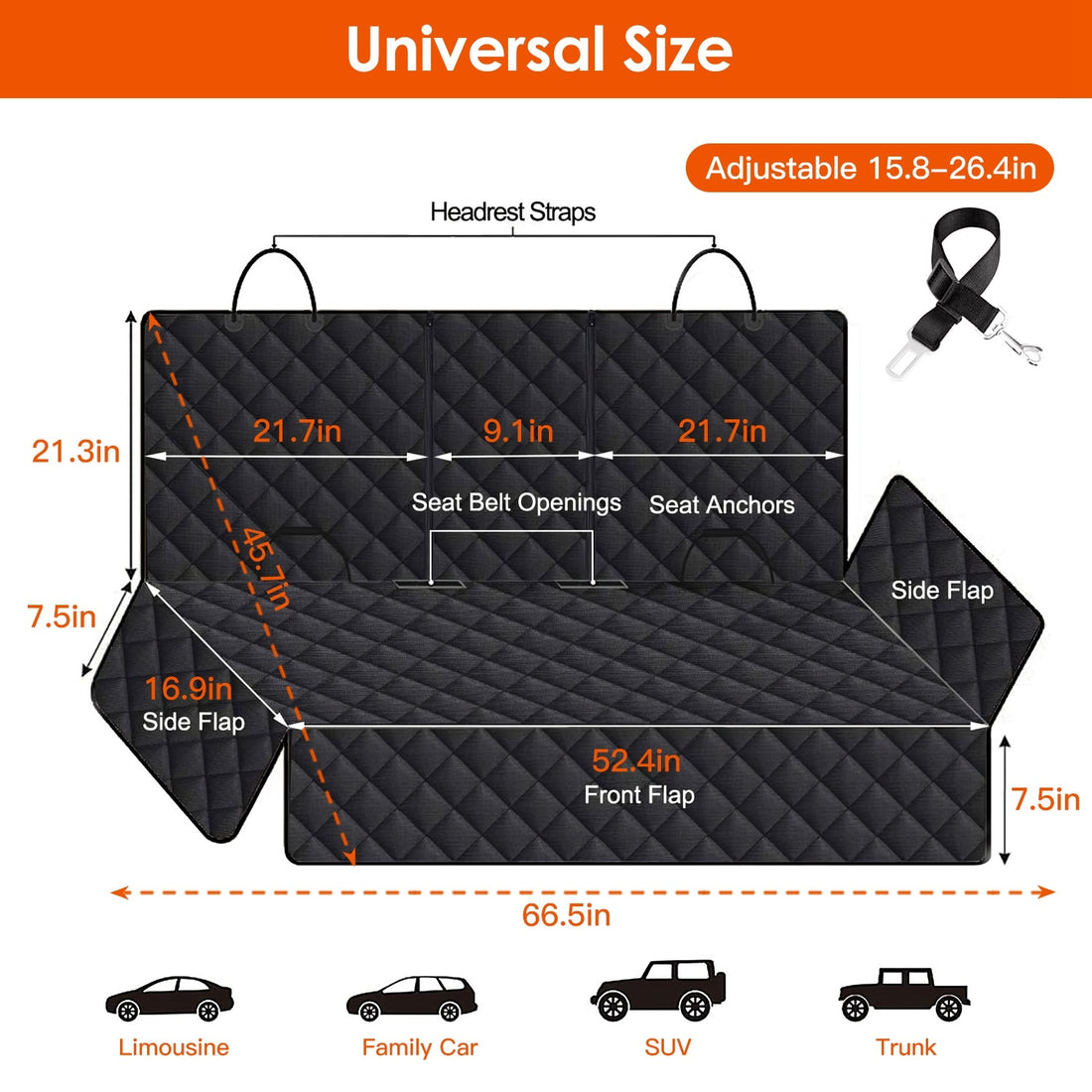 Waterproof pet car seat cover with seat belt