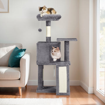 Dark grey cat house with cat climbing frame