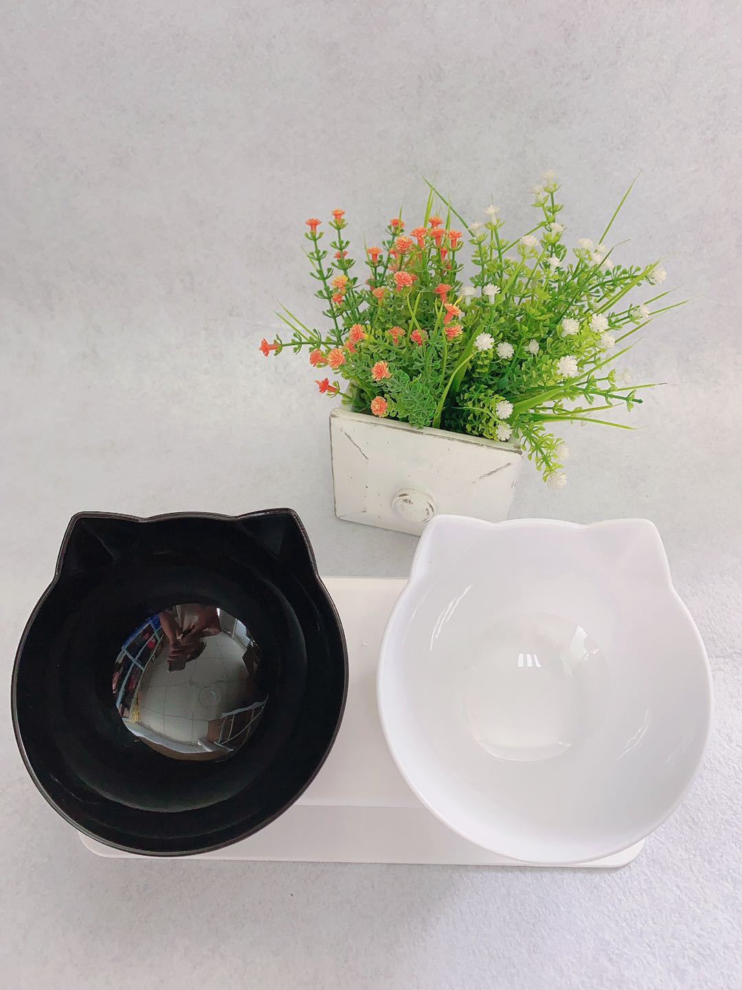 Cat face bowls with stand